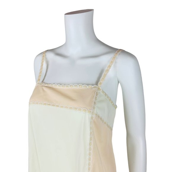 Vintage 60s Checkerboard Slip Pale Peach Cream Lace Trim Lingerie - Picture 3 of 8